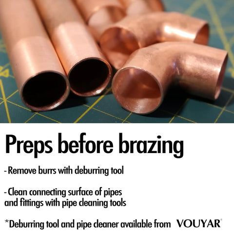 40 Sticks BCuP-3 Silver Brazing Rods For HVAC Pros And Refrigeration, 5 Percent Silver Solder On Phos Copper Alloy, Flat 10 Inch Welding Rods, 0.050 Inch Diameter, Great Fluidity, Strong Hermetic Seal For Air Conditioning And Cold Storage. Copper pipes and elbow fittings prepped for brazing.