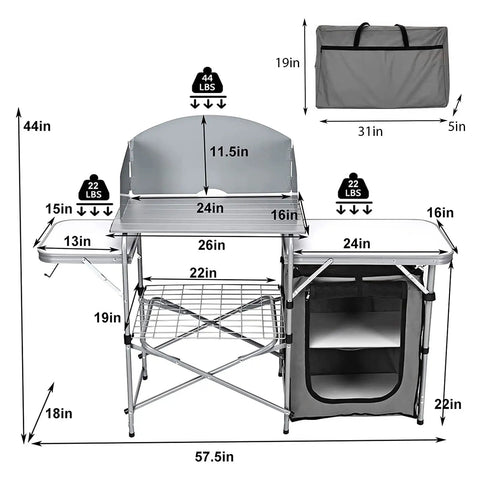 Folding Grill Table With 26 Inch Tabletop And Detachable Windscreen For Camping Kitchen Station, includes carry bag
