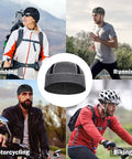 Cooling Mesh Helmet Liner Beanie For Men And Women Sweat Wicking Skull Cap Under Helmets For Cycling Running And Workouts Breathable Gear To Fight Sweat Odor And Discomfort displayed with activities like climbing, running, motorcycling, and biking.