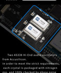 Close-up of AS338 crystal on Premium USB Audio Interface With DDC Tech DSD512 And PCM768KHz Support XU216 K2 Chipset board.