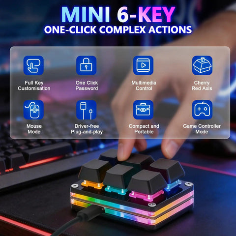 Turn Your Rig Into A Dope Gaming Station With This Compact Six Key Programmable Macro Keypad featuring Cherry Inspired Switches and RGB.