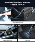 Cordless Handheld Car Vacuum With Brushless Motor 16000Pa Suction used on car crevices, surfaces, and foot mat