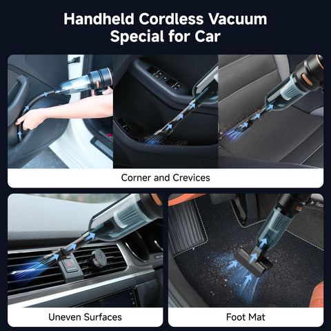 Cordless Handheld Car Vacuum With Brushless Motor 16000Pa Suction used on car crevices, surfaces, and foot mat