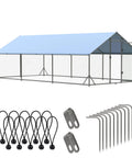 Large Walk-In Chicken Run With Full Roof Cover And Waterproof UV Canopy, Durable Metal Outdoor Poultry Pen for Chickens, Accessories Shown
