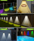 Legit Solar Fence Lights 12 Pack Dang Bright 3 LED Lens waterproof RGB lights on patio deck, backyard fence, and poolside.
