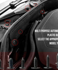 Street Legit 146 Piece Nylon Auto Body Clips for Bumper Shield Retainers, showing plastic buckles on a vehicle engine bay.
