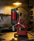 Heavy Duty 1.57 Inch Magnetic Drill Press Featuring Kickin 13000N Hold And Variable Speed Control Portable Electric Mag Drill on workbench