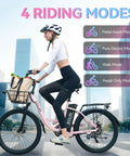Side view of woman riding 24 Inch Electric Bike For Adults With Peak 1000W Motor Up To 28 MPH 48V 13Ah Removable Battery
