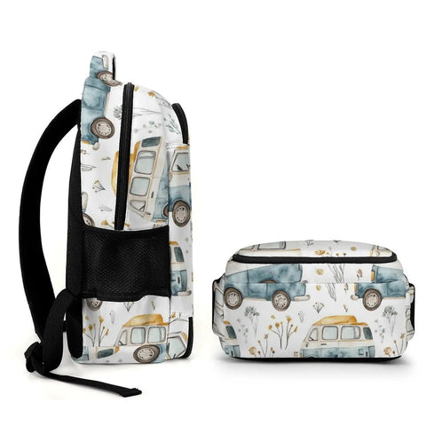 Side view of Travel Laptop Backpack For Weekend Road Trips And Daily Commute Road Trip Ready Durable Polyester Computer Bag with van design