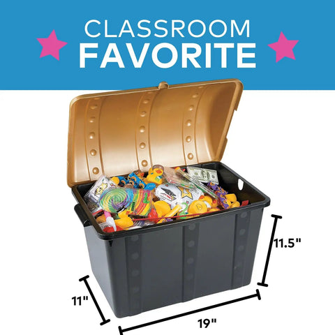 Hella Spacious Heavy Duty Plastic Treasure Chest For Classrooms Black And Gold Large Storage Bin With Kickass Pirate Vibes Perfect For Prizes Rewards And School Supplies Stash That Rocks