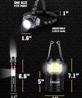 Three Piece Battery Powered LED Light Set With Flashlight Headlamp And Camping Lantern for Outdoor Adventures and Emergencies