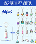 20 Pack Science Party Keychains Set Colorful Silicone Keyrings for Backpack and School Decor, includes varied science-themed charms