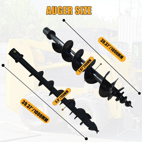 Heavy-Duty Auger Attachment For Mini Skid Steer Loader With 5.9 Inch And 7.87 Inch Drill Bits showing sizes