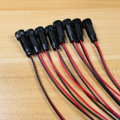 Eight Piece LED Indicator Pilot Lights Set Red Blue Green White For Panel Mount 8mm Hole AC DC 12 24V connectors with wires
