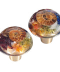 Chakra Drawer Knobs With Screws Set Of 2 Ammonite Fossil Resin Crystal Stone Pulls with natural stone chips