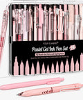 Cute Pink Ink Pens And Highlighters Set For School And Office, Retractable 0.5mm Smooth Writing, displayed with open lid