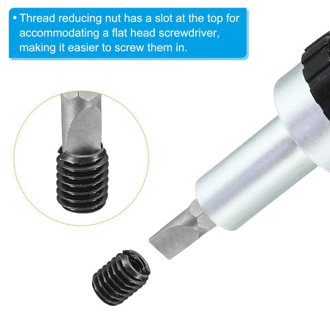 Threaded repair insert sleeves set of 5 in black carbon steel; M8x1.25 female to M10x1.5 male, 15mm length.