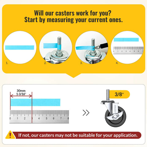 Measurement guide for Premium Stem Casters Set Of 4 With Locking Brake Three Eighth 16 Thread, showing stem size.