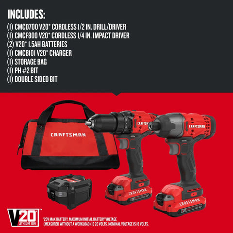 Beefy Rugged Cordless Drill Driver And Impact Driver Set With Two Batteries And Fast Charger Led Work Light Two Bits And Carrying Bag For Pro Grade Home Improvement And Tough Diy Projects