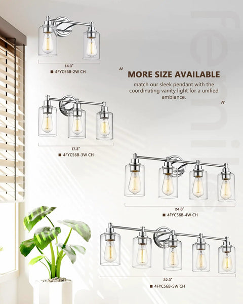 Image showing various sizes of Vanity Lighting For Bathroom Dope Modern Over Mirror Wall Lamp With Clear Glass Shade Chrome Finish