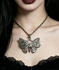 Chic Vintage Punk Butterfly Necklace With Mechanical Gears Alloy Jewelry For Daily Streetwear And Rock Concert Cosplay Look adjustable chain displayed on model.
