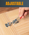 Adjustable toggle clamp securing two pine boards; Eight Pack Toggle Clamp Set With 220 Lbs Holding Capacity, 4001 Adjustable Pull Action Latch For Doors, Cabinets, Tool Boxes, Woodworking Jigs And Fixtures, Smokers, Auto Equipment, And DIY Projects.