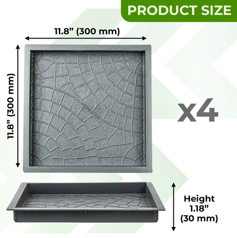 DIY Concrete Molding Set 4 Reusable Cobblestone Molds For Walkways And Patios, size 11.8 x 11.8 x 1.2 inches