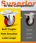 Comparison of Four Inch Caster Wheels Set Of Four Beefy Heavy Duty Swivel Casters with dual locking brakes to standard caster wheel.