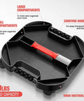Portable Tool Creeper Caddy Tray With Four Swivel Wheels For Automotive Repair And Home Garage Use, showing compartments and handle.