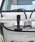 Heavy Duty Padlock With 8 Foot Steel Cable For Outdoor Security locked to cargo area, showcasing weather resistance and security features.