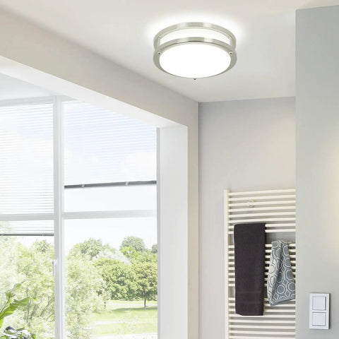 Super Bright Thirty Watt Dimmable Led Flush Mount Ceiling Light With Remote Round Fourteen Inch Fixture in a modern room