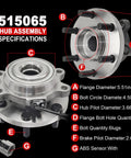 Beefed-Up 4WD Front Wheel Bearing Hub Assembly Pair 515065 specifications for SUVs and trucks, 6 lug with ABS.