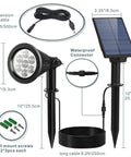 Outdoor Solar Spotlight With Separate Solar Panel And 24.6 Ft Waterproof Cable, Bright 7 LED Ground Flag Pole Light components