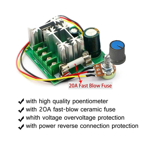 Two Pack DC Motor Speed Controller 6V To 90V PWM 15A With Knob PLC Compatible with ceramic fuse and potentiometer