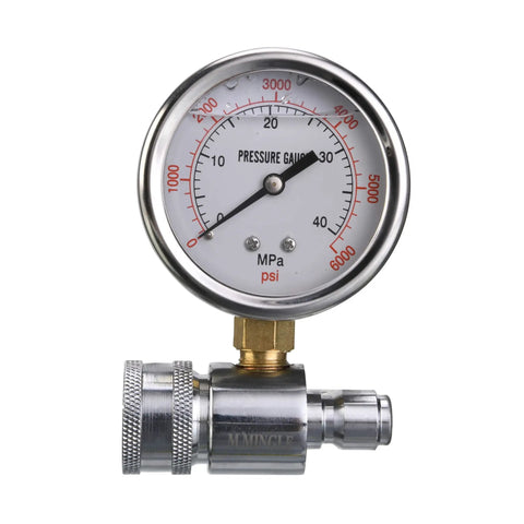 Pressure Washer Gauge Kit With 3/8 Inch Quick Connect, Inline 6000 PSI Gauge, easy-read display, universal fit for cleaning tasks.