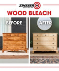 Before and after image of dresser using Game Changing Two Step Wood Bleach Kit For Interior Wood To Brighten Lighten Stripped Surfaces.