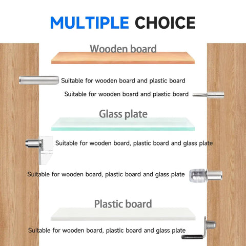 Image displaying Heavy Duty 121 Piece Cabinet Shelf Support Pegs Kit for wooden, glass, and plastic boards with fitting options.