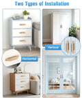 5.7 Inch Self Adhesive Cabinet Handle Stick On Aluminum Barn Door Pull for Closet Kitchen Cupboard Drawer Window Glass Door No Drill Easy Peel And Stick Gold Finish Set Of 2 installed horizontally and vertically on furniture and glass doors.