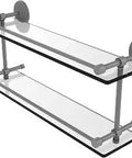 Monte Carlo 22 Inch Double Glass Gallery Rail Shelf In Matte Gray With Concealed Mounting And Brass Construction Heavy Duty