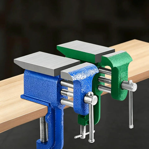 Heavy Duty Clamp-On Bench Vise With Built-In Anvil For DIY Woodworking And Metalworking, Portable Cast Iron Table Vise Clamp For Drilling, Hobby And Home Workshop Must-Have Green on bench