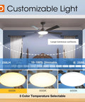 52 Inch Black Ceiling Fan With Lights Remote And Reversible Blades 3 CCT Dimmable Whisper Quiet DC Motor Wall Switch