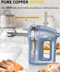 No Drama Electric Hand Mixer Featuring Five Speed Settings And Turbo Boost, Heavy Duty stainless steel reinforced motor close-up.