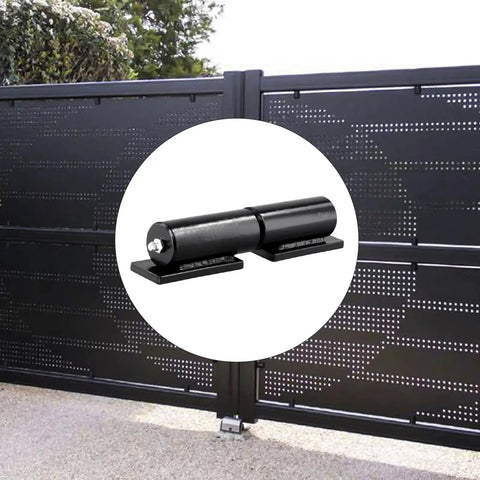 Tough As Nails 7 Inch Weld On Barrel Gate Hinges 4 Pack Rock Solid 900 Lbs Load Rating For Backyard Swing Doors Trailer Ramps And Driveway Gates Matte Black Steel displayed on a gate.