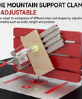 Adjustable Aluminum Table Saw Router Table Joinery Sled With Quick Clamps in use showing wood bevel cut and adjustable angles.