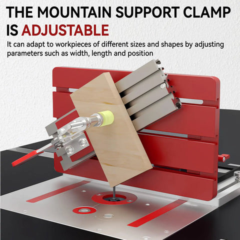 Adjustable Aluminum Table Saw Router Table Joinery Sled With Quick Clamps in use showing wood bevel cut and adjustable angles.