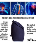 Inflatable Head And Neck Travel Pillow With Ergonomic Patented Design For Airplanes Cars Buses Trains Office And Outdoor Camping Portable Napping Pillow displayed with anatomical support images