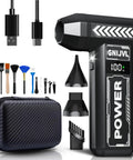 Beastly Mini Air Duster With LED Light 150000 RPM Turbo Blower, USB-C, nozzles, and brushes shown, compact design with case