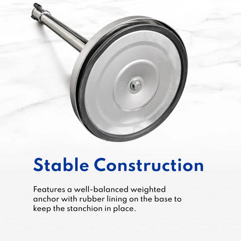 Close-up of stanchion base showing the weighted anchor with rubber lining, part of Stanchions Set Of 2, 36-Inch High, 6.5-Foot Retractable Belt