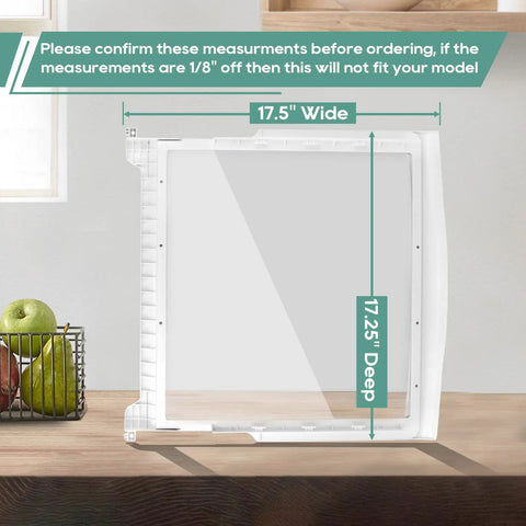 Glass Shelf Replacement For Whirlpool Kenmore Maytag Amana Crosley Refrigerators Fits Selected Models with dimensions shown