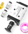 Three Way Two Position Hand Pull Valve One Quarter Inch NPT Air Pneumatic Valve Model 3R21008 with fittings and seal tape